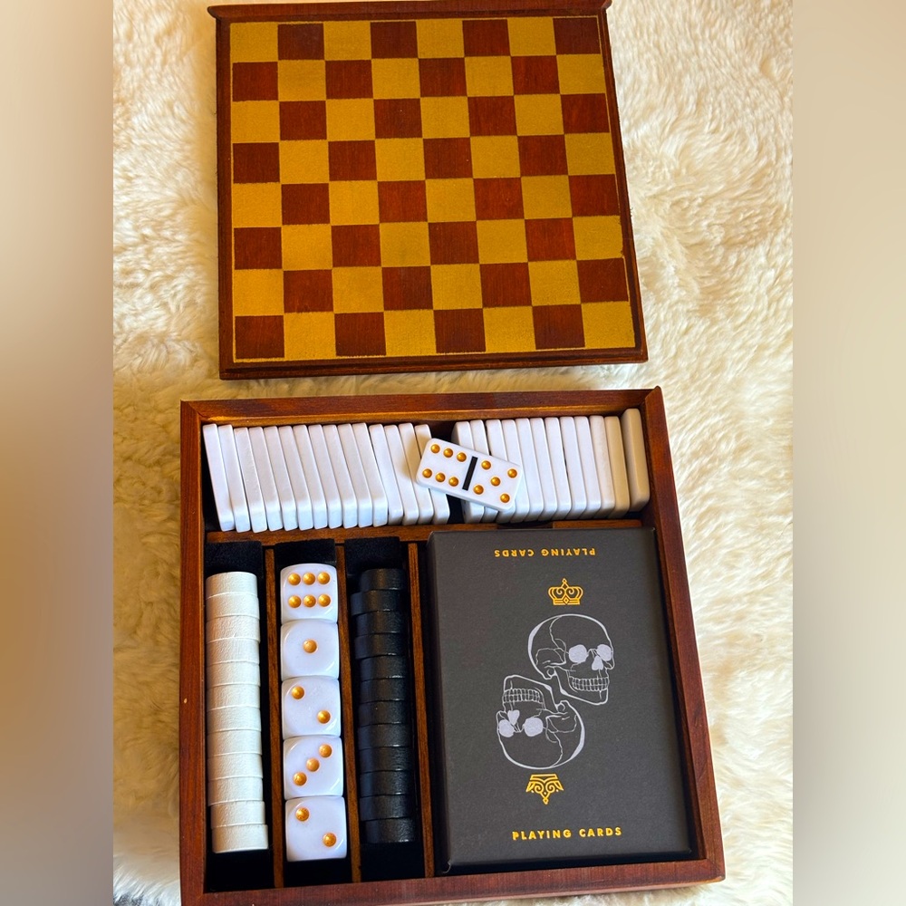 Beautiful mini wooden box of board games